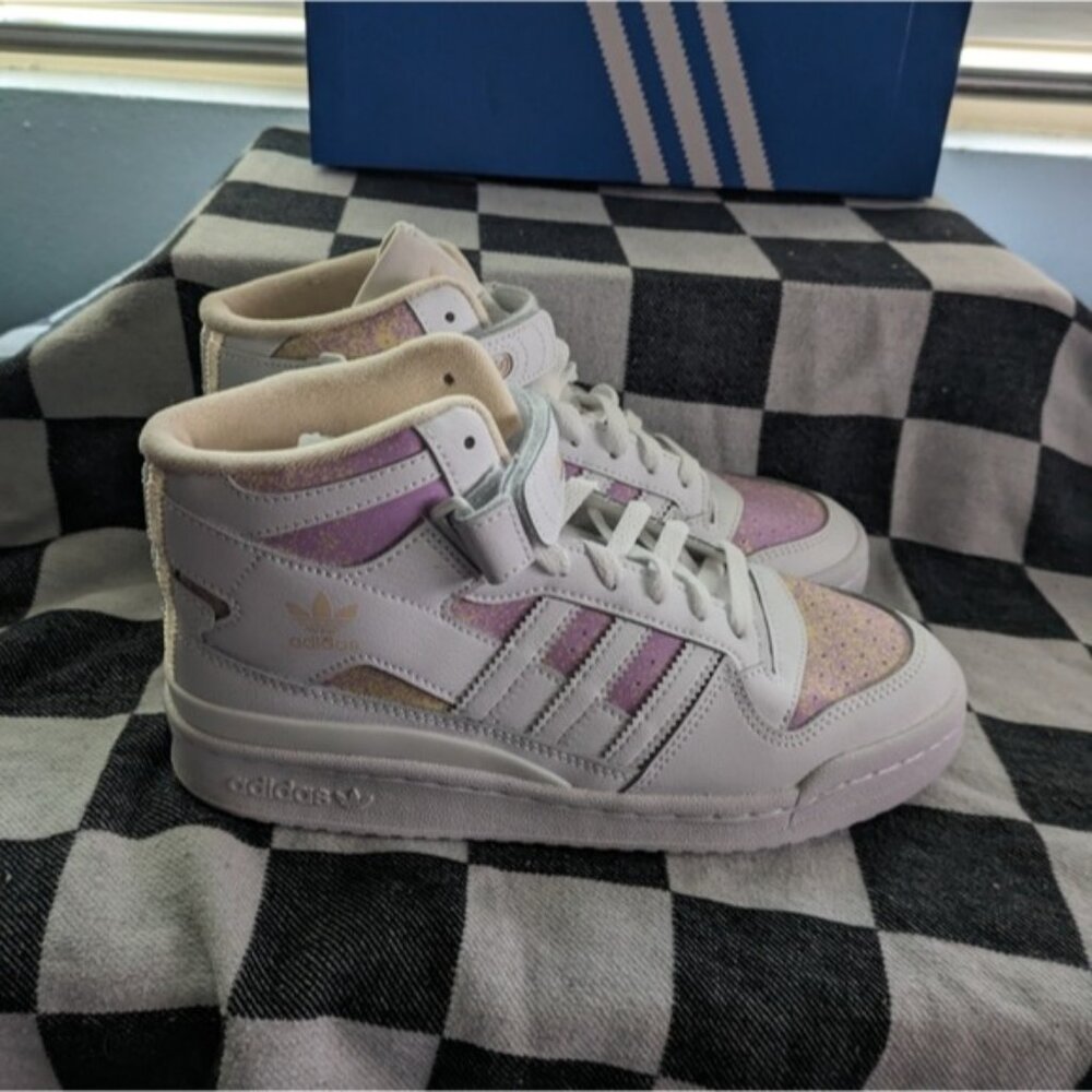 Adidas Women's Forum Mid Originals White Yellow Pink HP3013 Strap Pastel 032026 - Picture 6 of 14